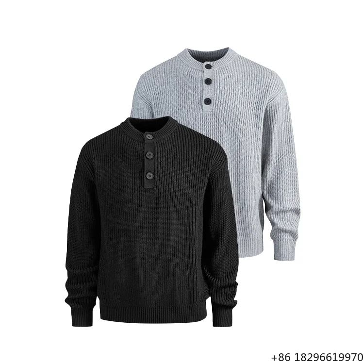 Autumn Winter Button Design Long Sleeve Knitted Pullover Versatile Casual Sweater