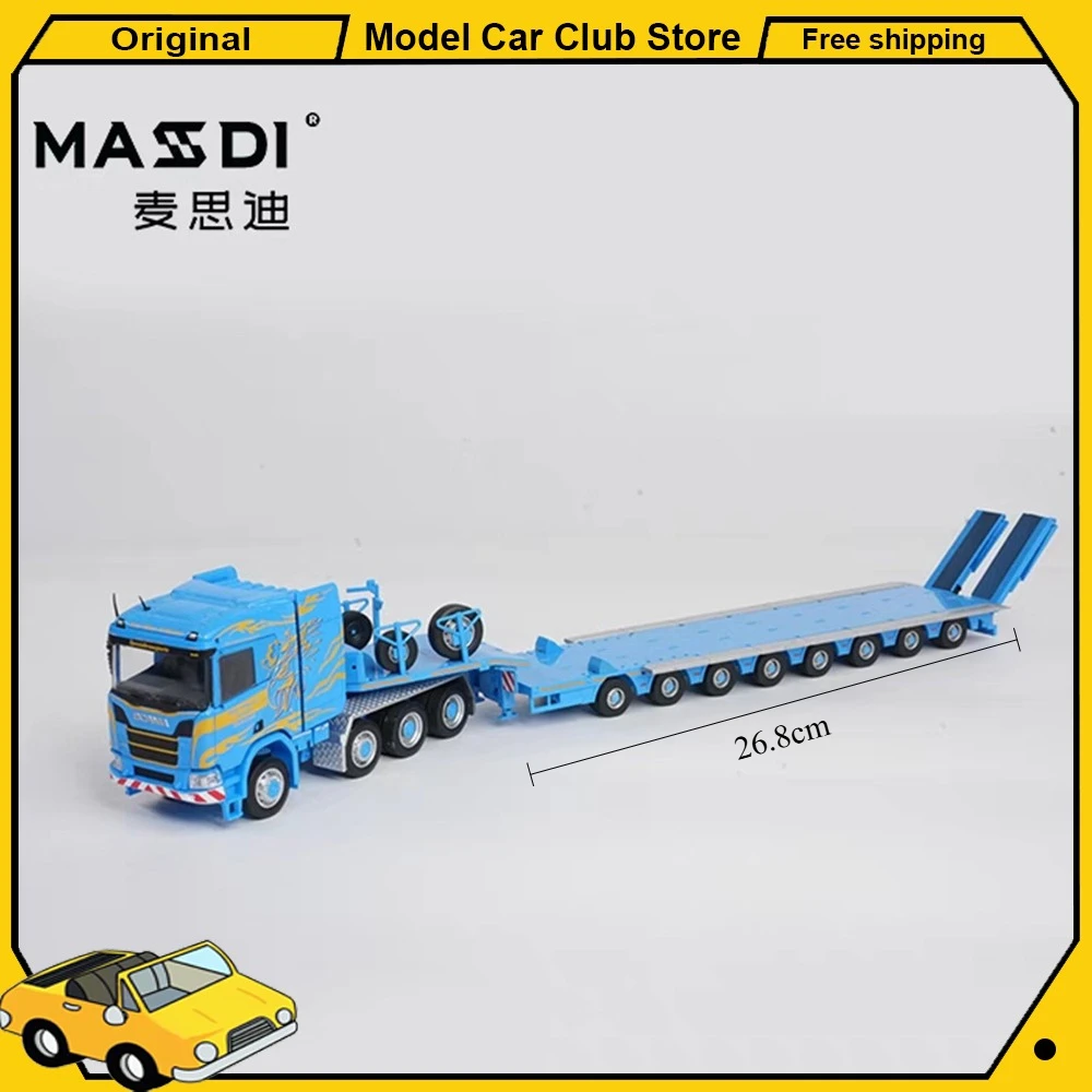 

Masdi масштаб 1/64 Scania R650 тракторный прицеп с восьмиосным полунизким прицепом модель автомобиля из сплава Коллекционная деталь дисплея