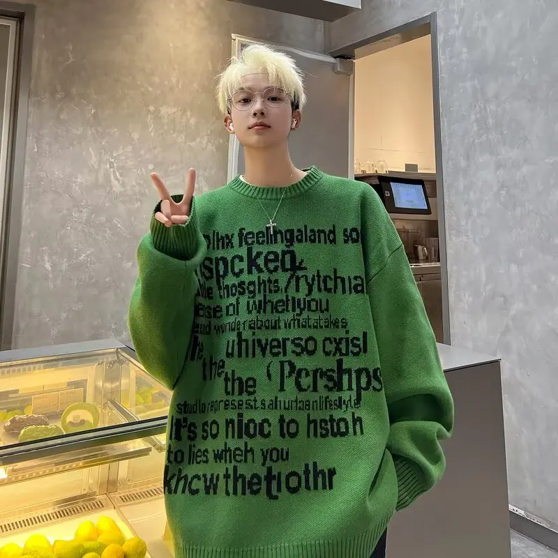 

Loose American Sle Men's Knitted Sweater Coat Couple's Long Sve round Ne Pullover Casual Outerwear for Autumn Winter