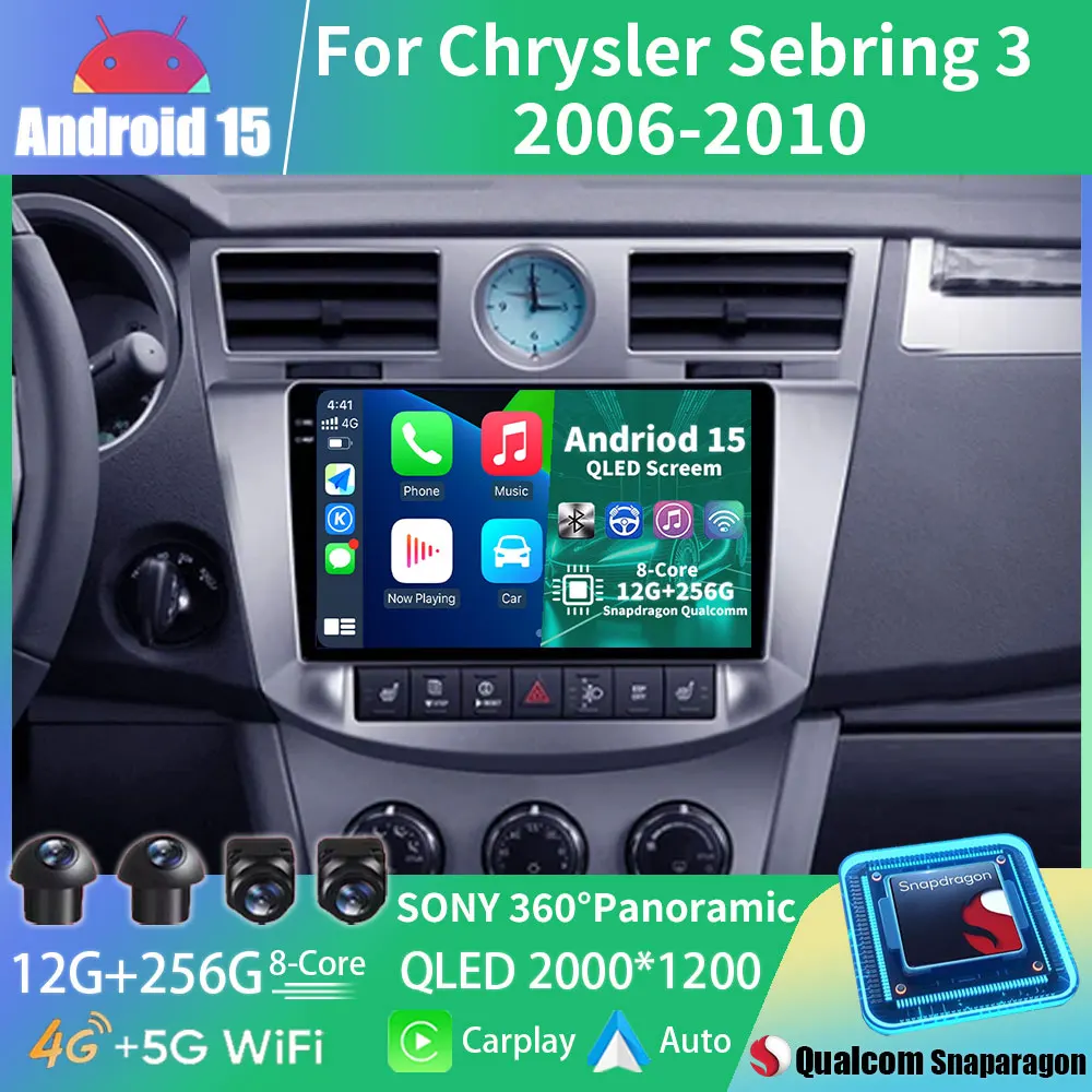 Android 15 Car Radio For Chrysler Sebring 3 JS 2006 - 2010 Multimedia Stereo Player NAVI DSP GPS Wireless Carplay Auto Head Unit