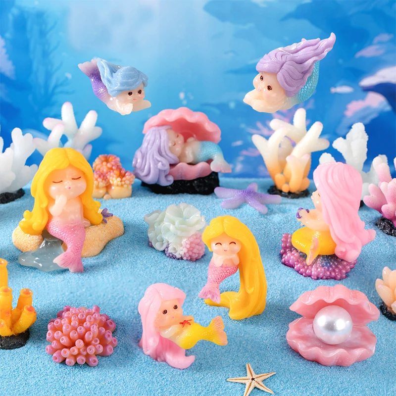 22Pcs Cute Coral Mermaid Miniature Figurine Ocean Fish Tank Aquarium Decoration Mini Resin Coral Reef Starfish Plant Landscaping