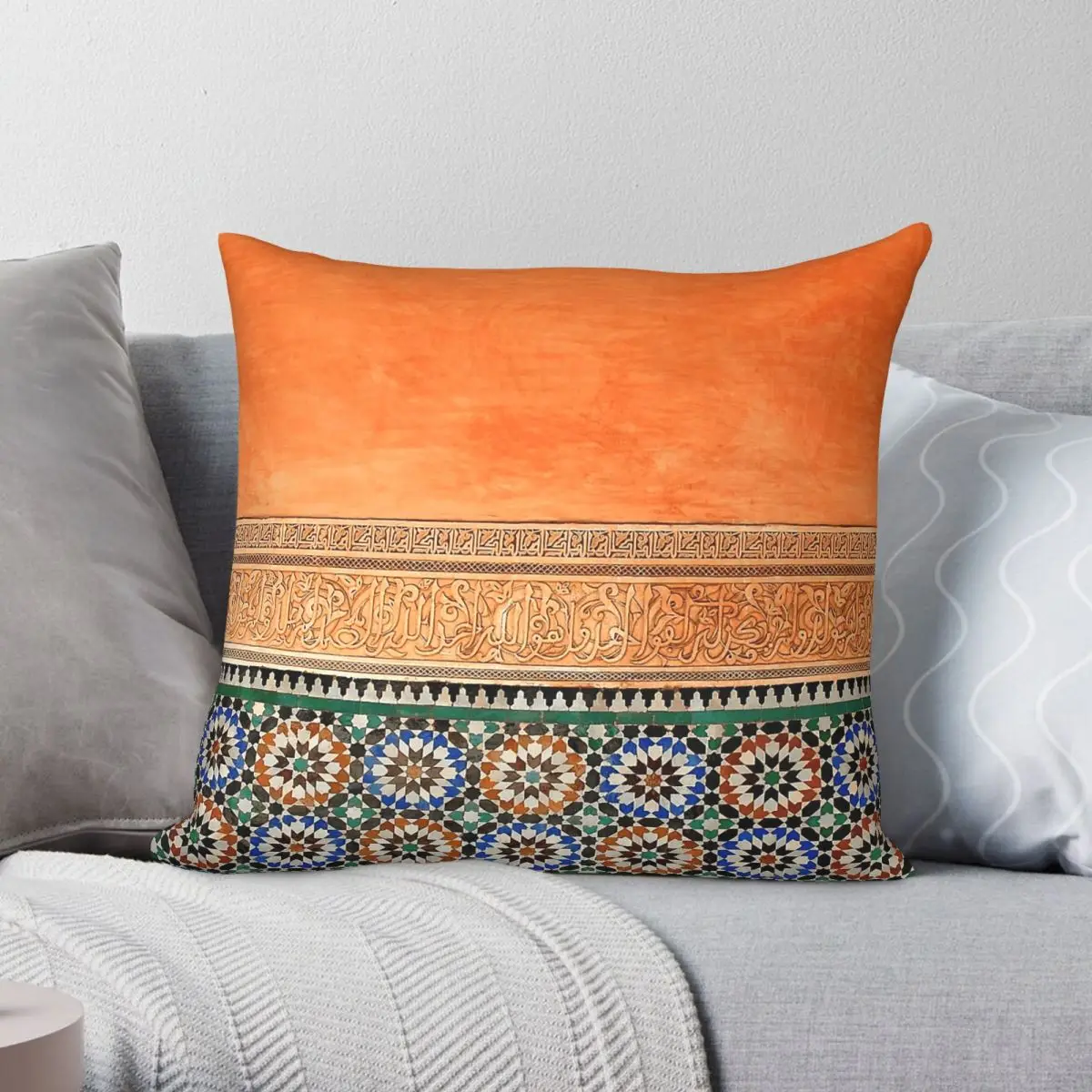 Marrakech Islam Orange Square Pillowcase Polyester Linen Velvet Creative Zip Decor Sofa Seater Cushion Case