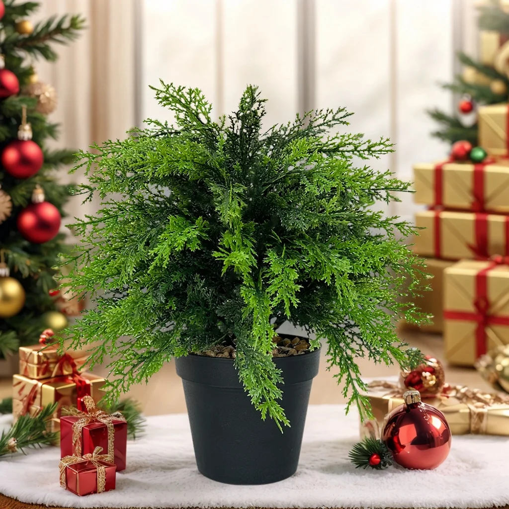 Künstliche Zypressen-Topiary-Außenpflanzen mit Spike-Büschen aus künstlichem Zedernholz, UV-beständige gefälschte Sträucher für die Weihnachtsdekoration der Veranda – Detail 3