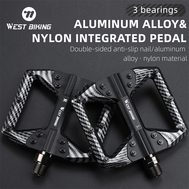 

WEST BIKING Bicycle Pedals 3 Bearings Anti-Slip MTB Road Bike Pedal Widened Aluminum Alloy Nylon Flat Pedal Bicycle Accessories