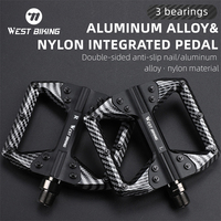 WEST BIKING Bicycle Pedals 3 Bearings Anti-Slip MTB Road Bike Pedal Widened Aluminum Alloy Nylon Flat Pedal Bicycle Accessories