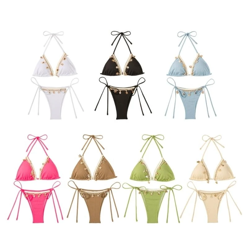 X5XA Women Swimsuit Split Bathing Suit Halterneck Swimwears Quick Drying Swimming Costume for Beach Parties Water Activity