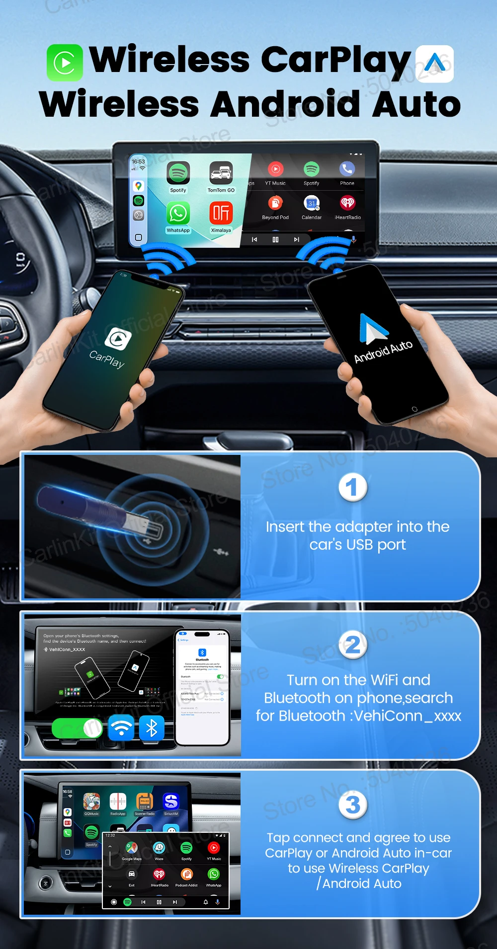Mini Ultra 2 CarlinKit 5.0 Kabelloser CarPlay Android Auto Adapter Plug & Play WLAN Bluetooth Automatische Verbindung für OEM-Fahrzeuge – Detail 13