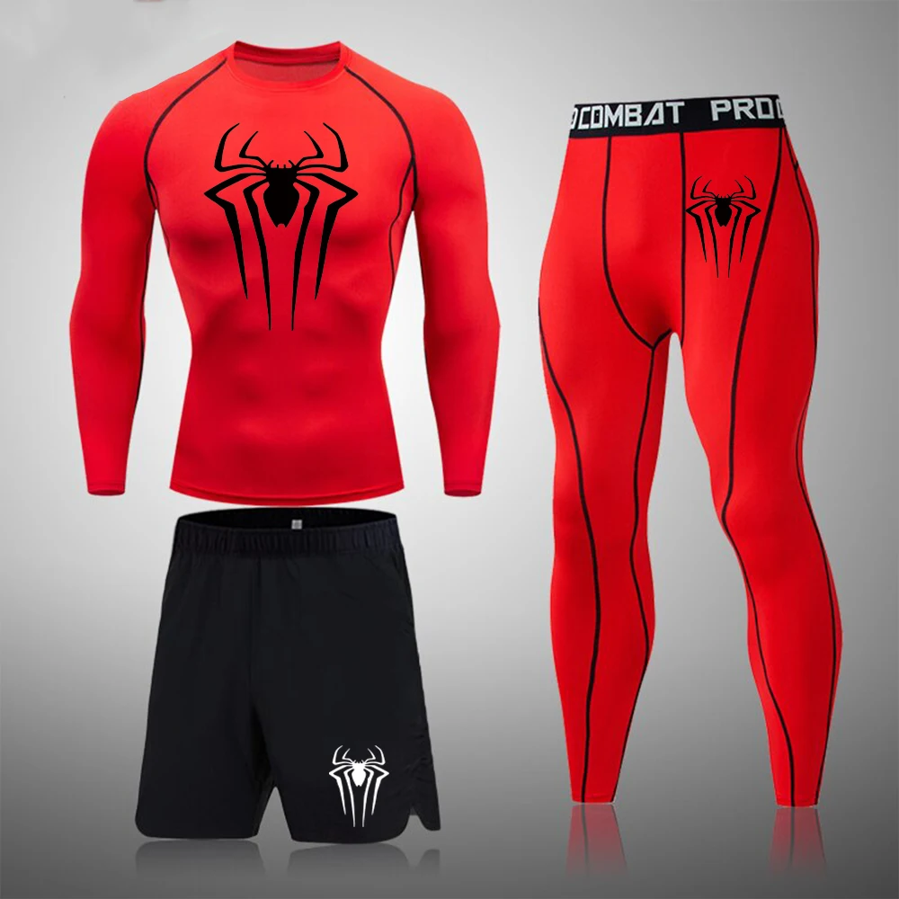 Conjunto de Rash Guard de Compressão de Secagem Rápida Masculina, Top de Ginásio Longo, Manga Curta, Calções Esportivos