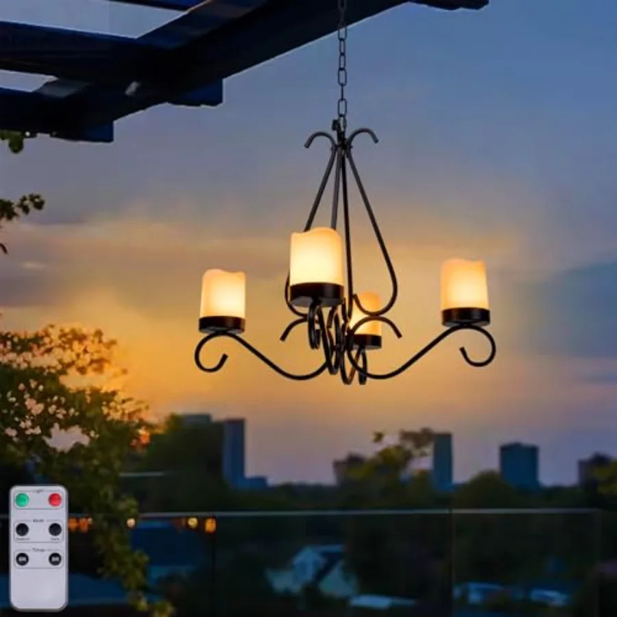 

Battery Operated Chandelier, Outdoor Chandelier with 4pcs Battery Operated Led Candles, Hanging Candle Chandelier Lights Outdoo