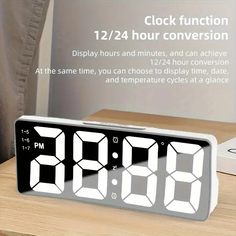 

LED Digital Clock Saving Energy Alarm Clock Electronic Desktop Clock With Temperature Display Adjustable Brightness 12/24 Hours
