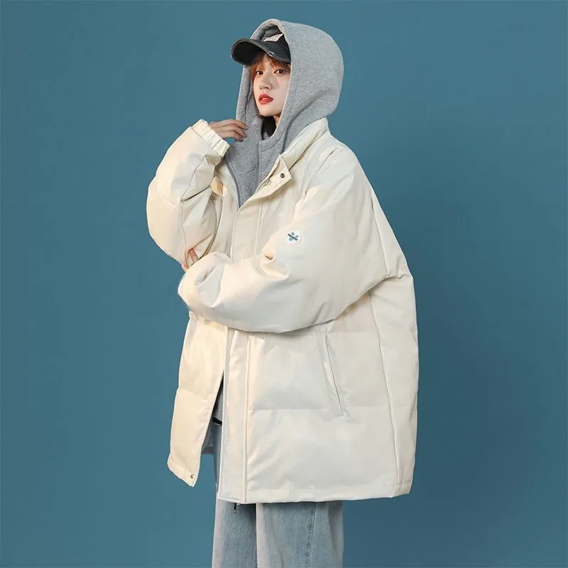 2023 New Women Down Cotton Coat Winter Jacket Female Short Versatile Parkas Loose Thick Outwear Solid Color Hooded Overcoat