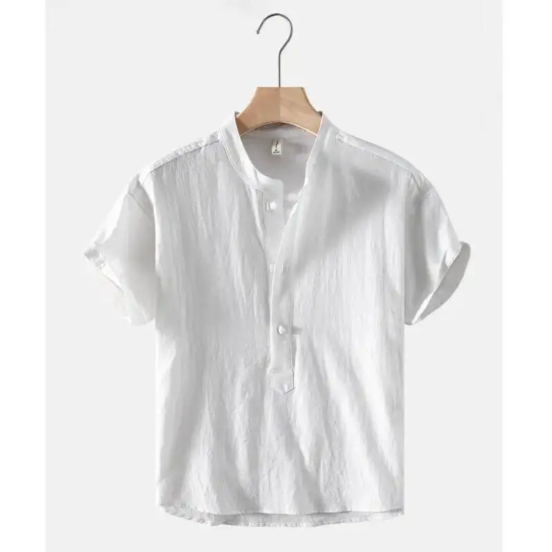 

Футболка мужская льняная с круглым вырезом, повседневная тенниска из хлопка и льна, Классическая Удобная майка в китайском стиле с короткими рукавами, лето