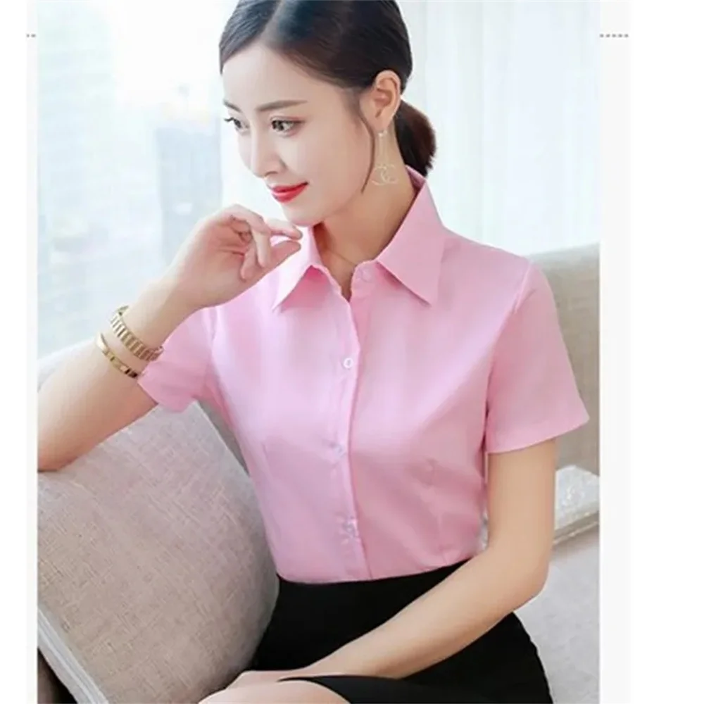 Summer Short Sleeve White Black Women Shirt Women\'s Blouse Slim Fitting Professional Work Clothes Formal Office Lady Ol Blouse