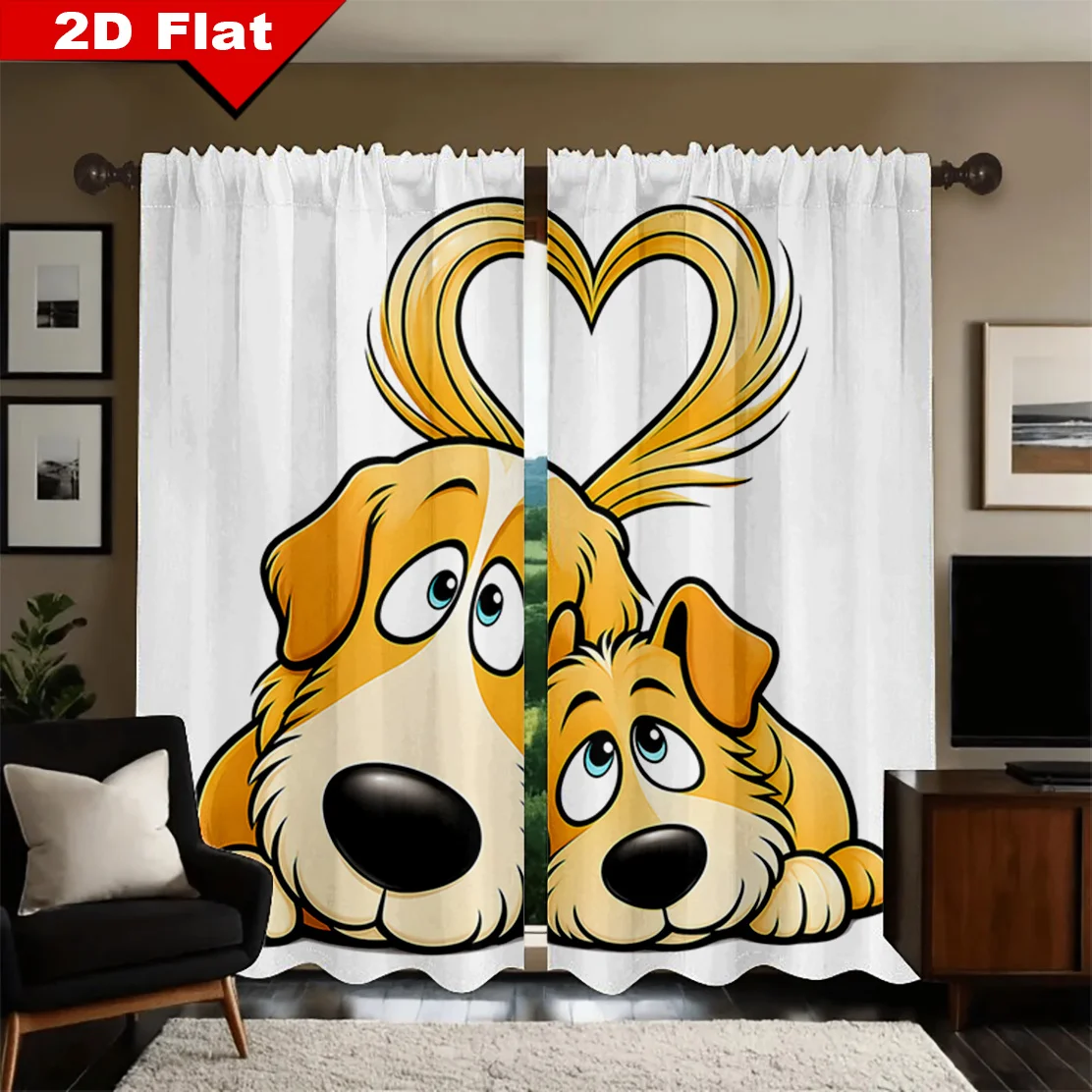 Cute Dog Heart Shower Curtain Cartoon Dog Lover Waterproof Bathroom Window Decor Golden Retriever Printed Nursery Home Accent