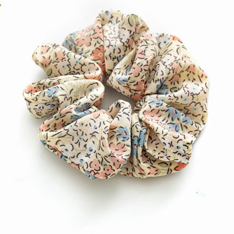 Summer New Floral Print High Sense Large Bowel Scrunchie Wholesale For Elegant Lady Satin Elastic Hair Scrunchies