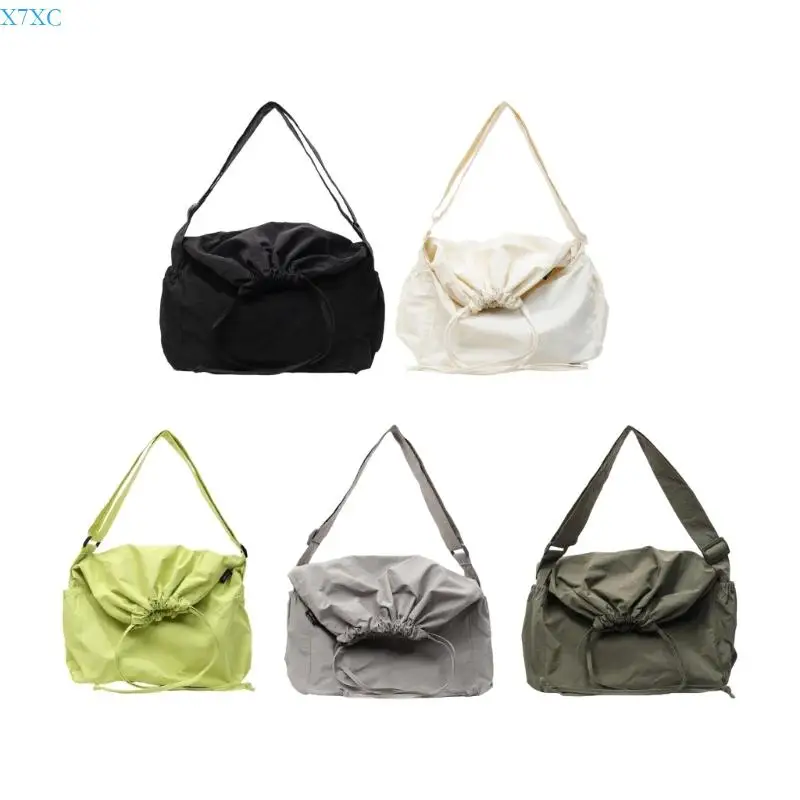 

X7XC Student School Bag Solid Color Shoulder Bag Women Drawstring Crossbody Bag
