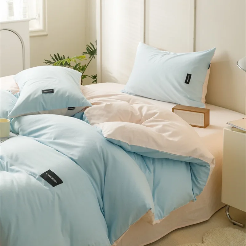 

High Quality Solid Color Pure Cotton Bedding Set Super Soft Breathable Comforter Sets All Season Universal Washable Home Textile