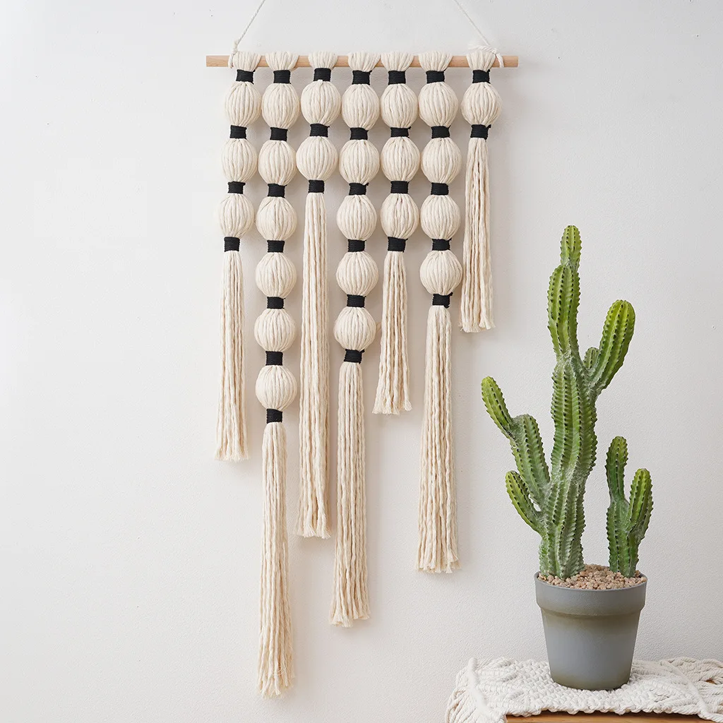 Bohemian Nordic Handwoven round Ball Cotton Rope Simple Tassel Wall Hanging Tapestry Gourd Shape Living Room Vacation Home