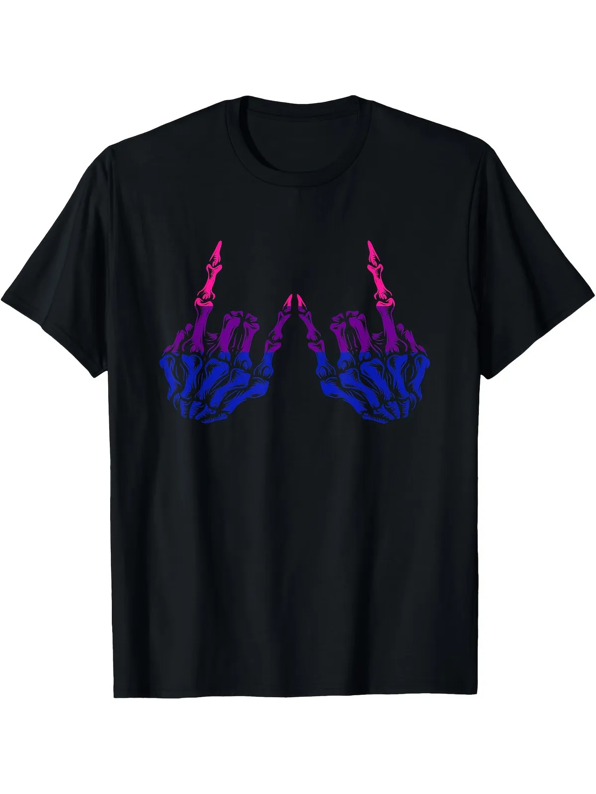Skeleton Rock Hand LGBT-Q Cool Bisexual Pride Color Bi Flag 2024 Men's T Shirt Comfort Fit Breathable, Soft, Slight Stretch, Alp