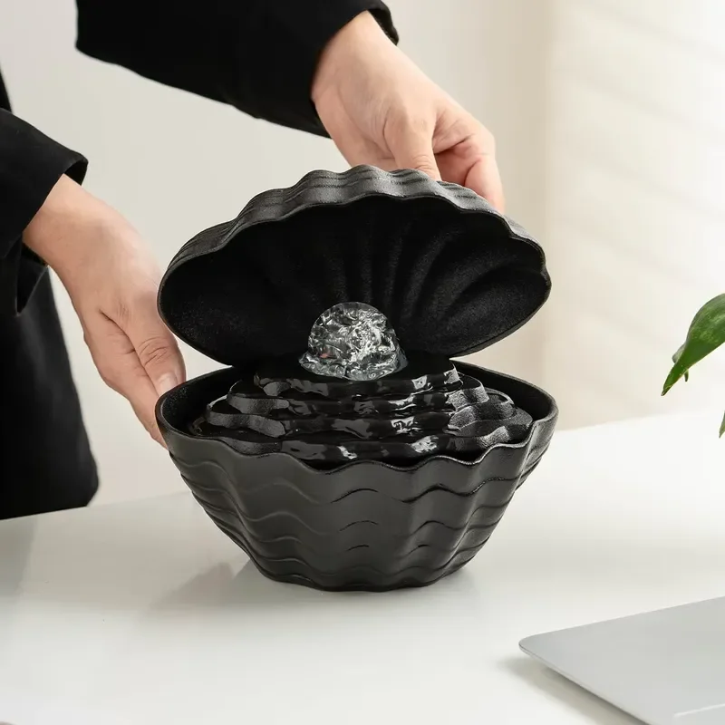 Ceramic shell tabletop fountain mini dripping bonsai water scene decorations are suitable for office coffee table home