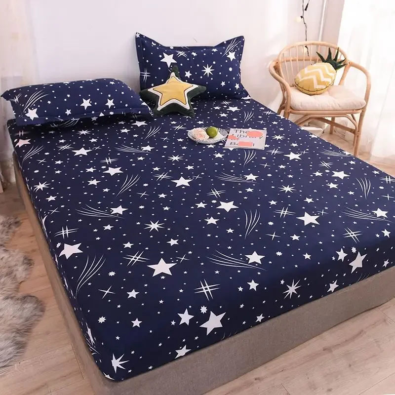 WASART Elastic fitted sheet mattress protector cover romance star night print luxury double bed couple bedsheet king size 180cm