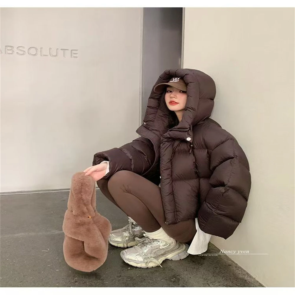 2025 inverno moda feminina solto espessamento quente com capuz parkas casaco feminino cor sólida casual manga longa topos outerwear