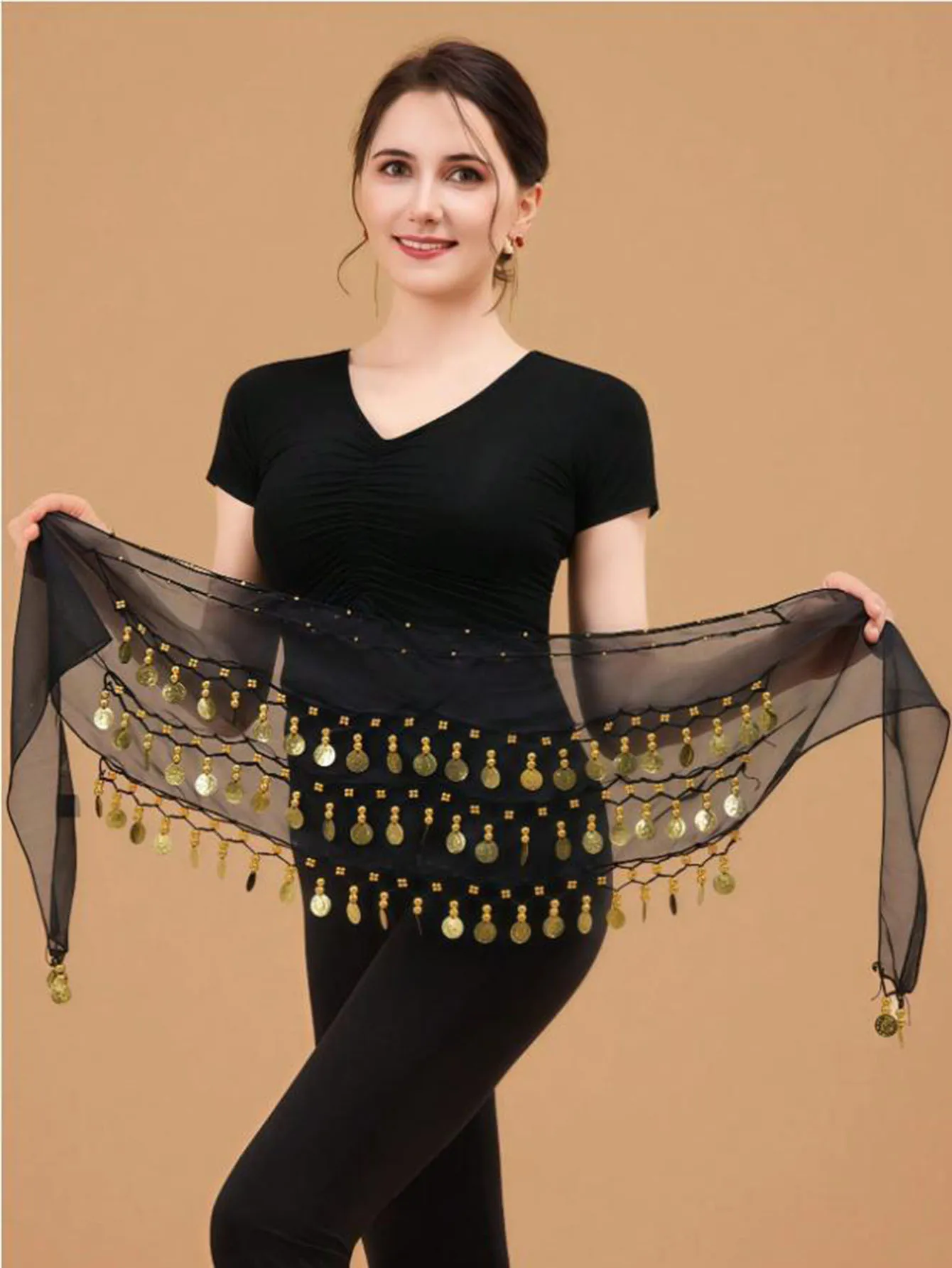 1pc ベリーダンサーヒップスカーフ、コインで包まれた甘いベリーダンススカート、エジプトスタイルのベリーダンスコスチュームヒップスカーフベルト