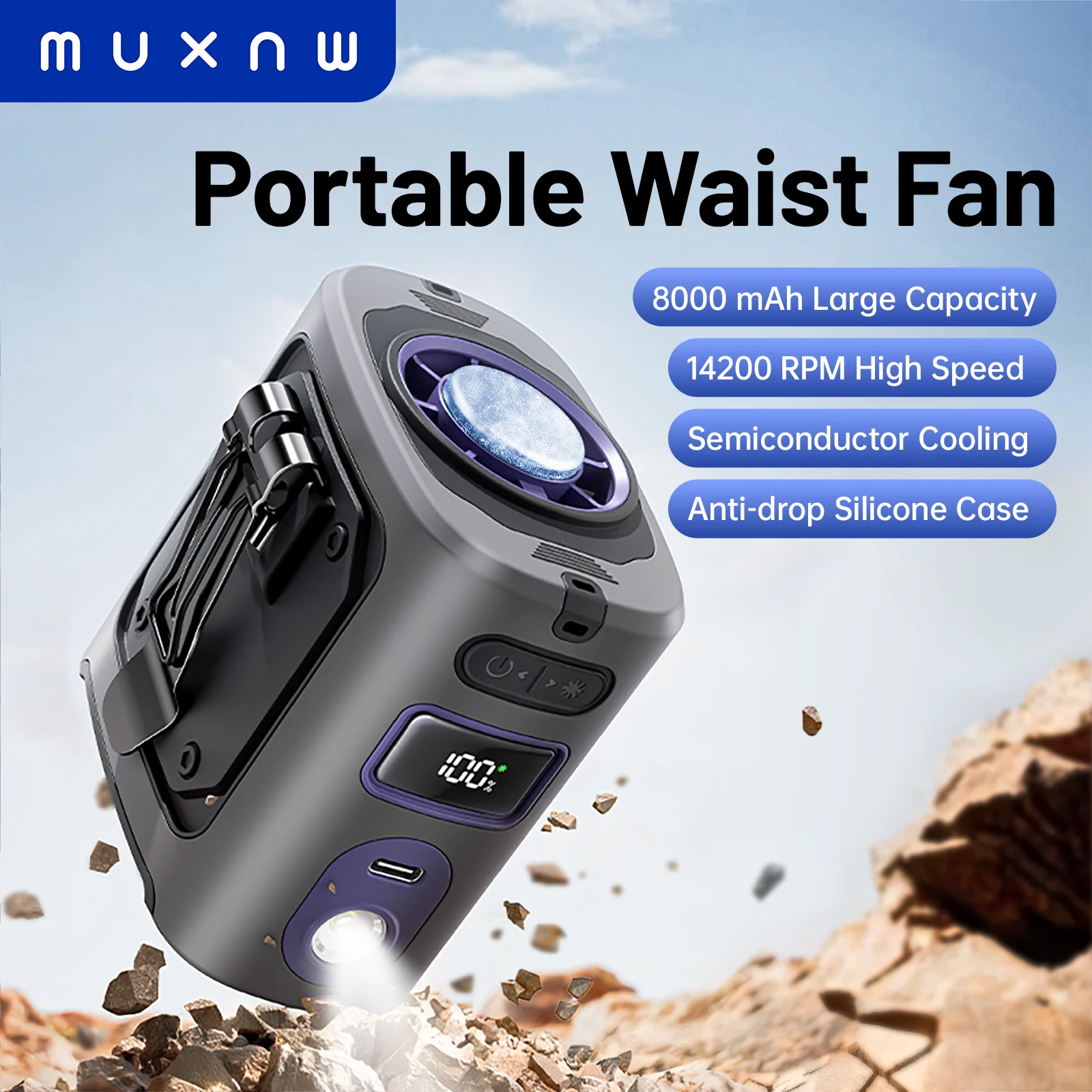 

MUXNW Portable Waist Fan Clip ventilador cintura wear on belt under clothing pants waistband 【silicone sleeve drop protection】