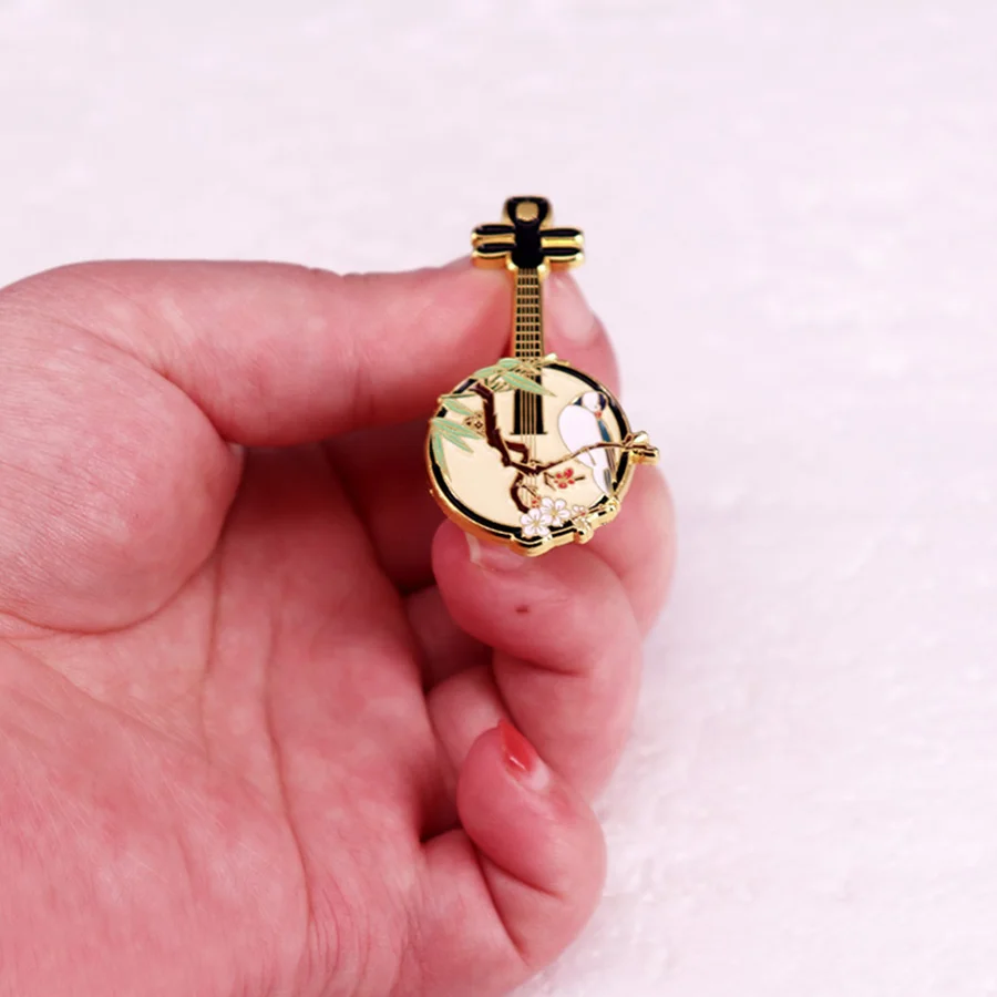 Chinese Style Ruan Enamel Pin TRADITIONAL CHINESE MUSICAL INSTRUMENTS Badge Brooch Jewelry