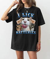 I Lick Batteries Funny Cat Meme T-shirt Silly Cats Shirt Brain Rot Tshirt Unhinged Shirts Cat Lover Gifts Cringe Weird Clothes
