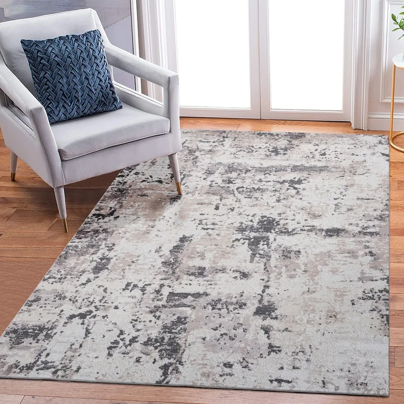 

5X7 Cream Brown Abstract Area Rug