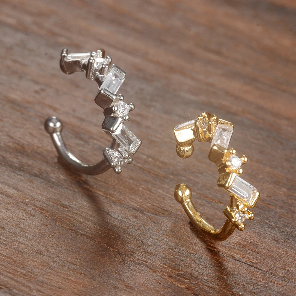 

1PC Simple Stainless Steel Gold Silver Color Zircon Clip Earring For Women Tiny No Piercing Fake Cartilage Minimalist Jewelry