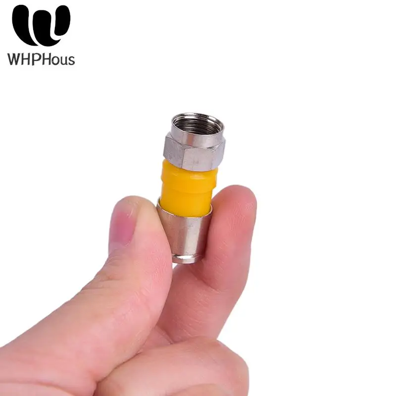 10pcs Yellow RG6 F Type Compression 2.8cm Quality Snap Seal Plug Connector