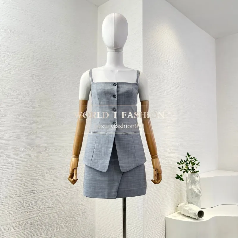 

Women's Grey Sleeveless Top Long Pants Skirt 2025