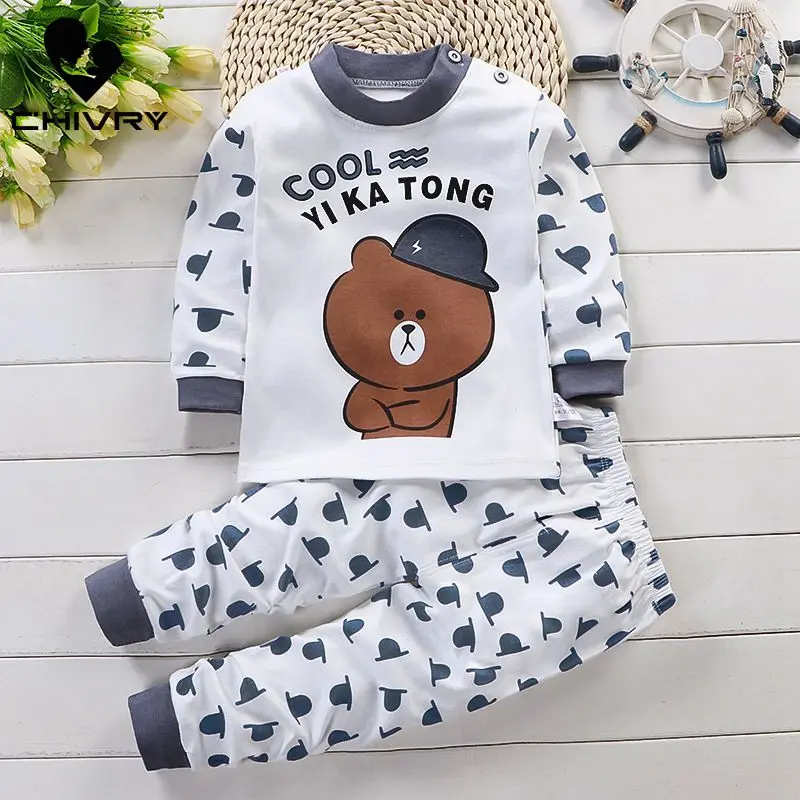 2023 Newborn Kids Boys Girls Pajama Sets Cartoon Long Sleeve Cute T-Shirt Tops with Pants Toddler Baby Autumn Sleeping Clothes