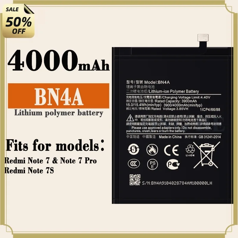 

New 4000mah Mobile Phone Batteries BN46 LONG BN4A for Xiaomi Redmi note 7/Note 7 Pro/Note 7s Mobile Phone Batteries