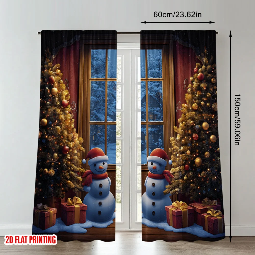 2 قطعة 2D الطباعة المسطحة عيد الميلاد الكلاسيكية الستائر الساخنة عيد الميلاد الثلج هدايا العيد الرقمية المطبوعة البوليستر الستائر احتفالية #2