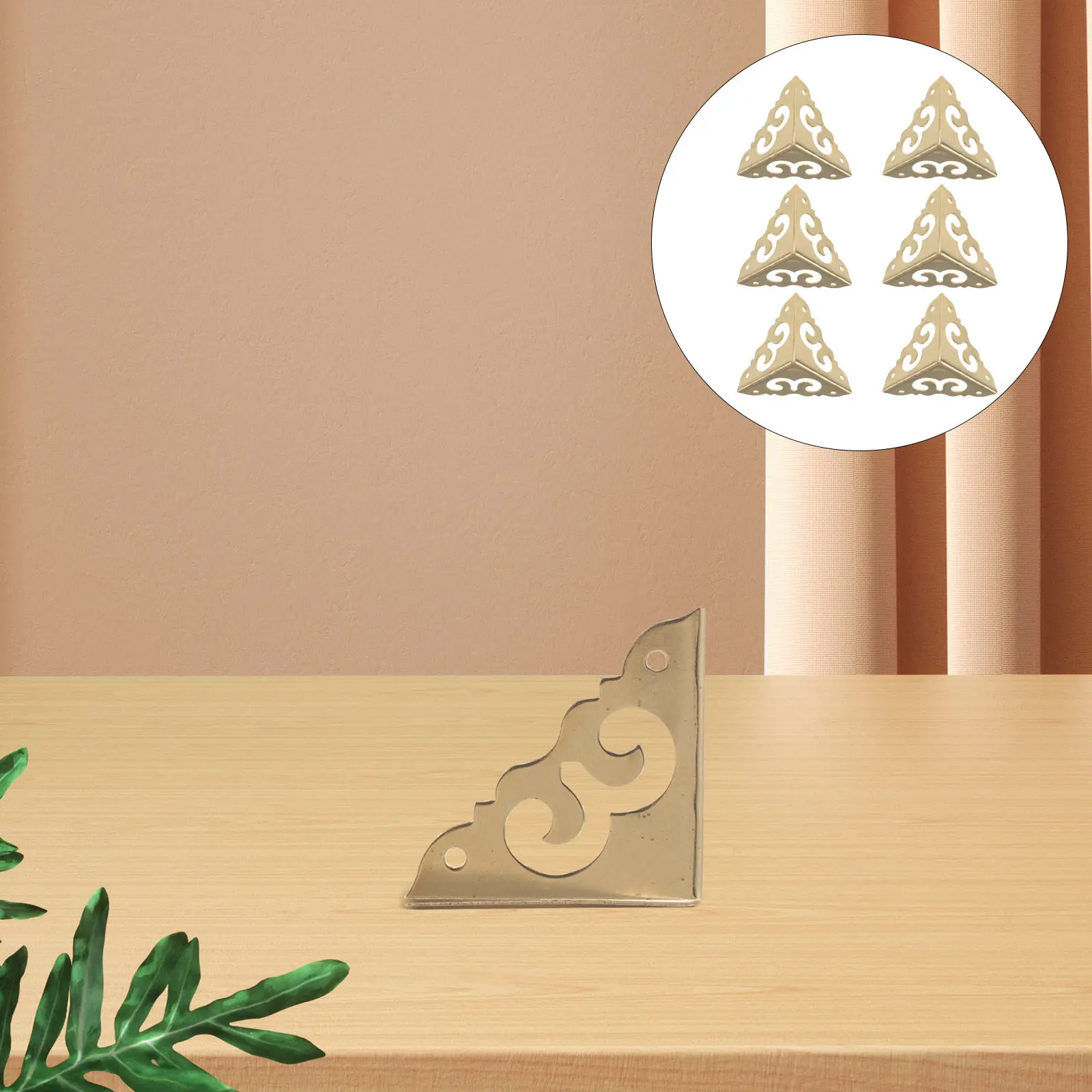 6Pcs Wood Box Corner Protectors Vintage Brass Triangle Edge Guards Furniture Metal Corner Protectors for Cabinet Table Jewelry