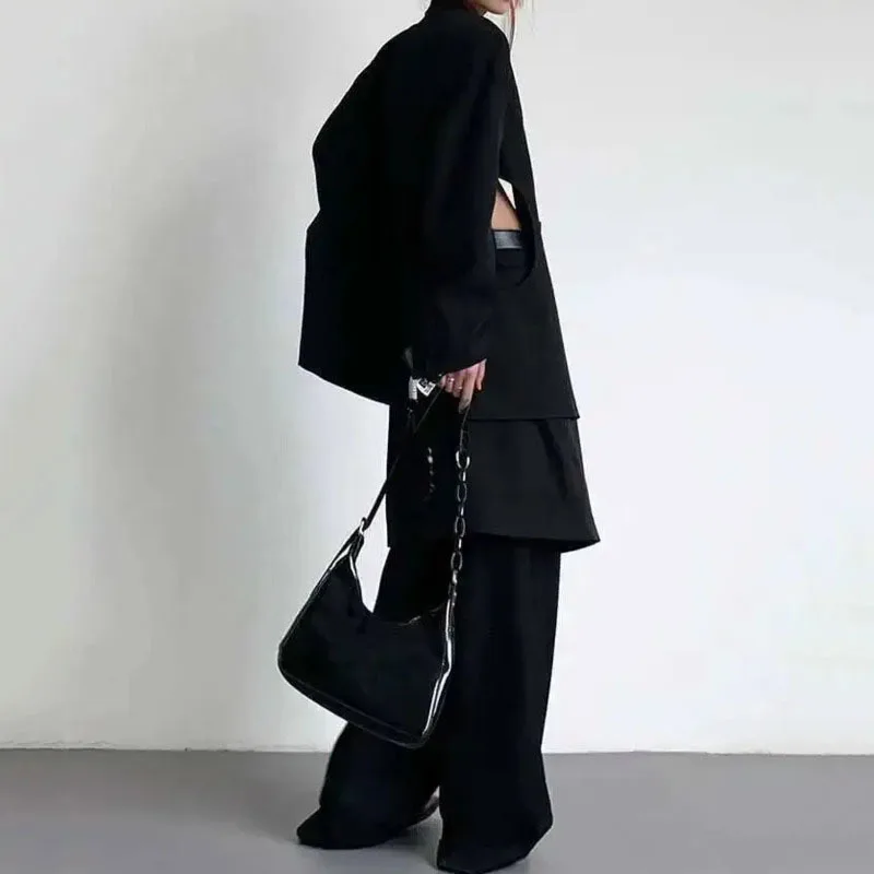 HKSH ربيع الخريف جديد المرأة السترة الجوف خارج الخصر مزدوجة الصدر سترة مثيرة وهمية قطعتين بلون سراويل تقليدية HK13507