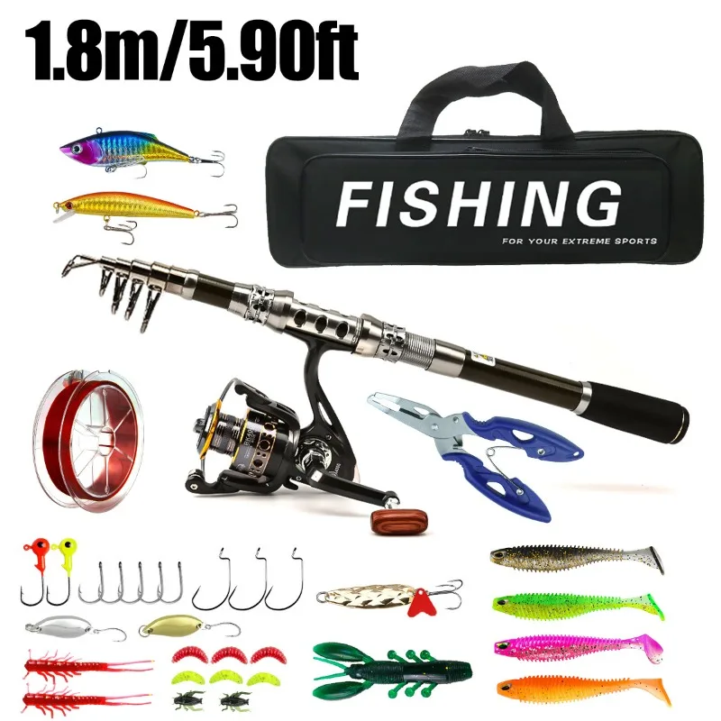 

LIANMAN Lure Reel Set Sea Fishing Rod Telescopic Fishing Line+bait Box Accessories+lure Pliers+fishing Gear Bag Fishing Set
