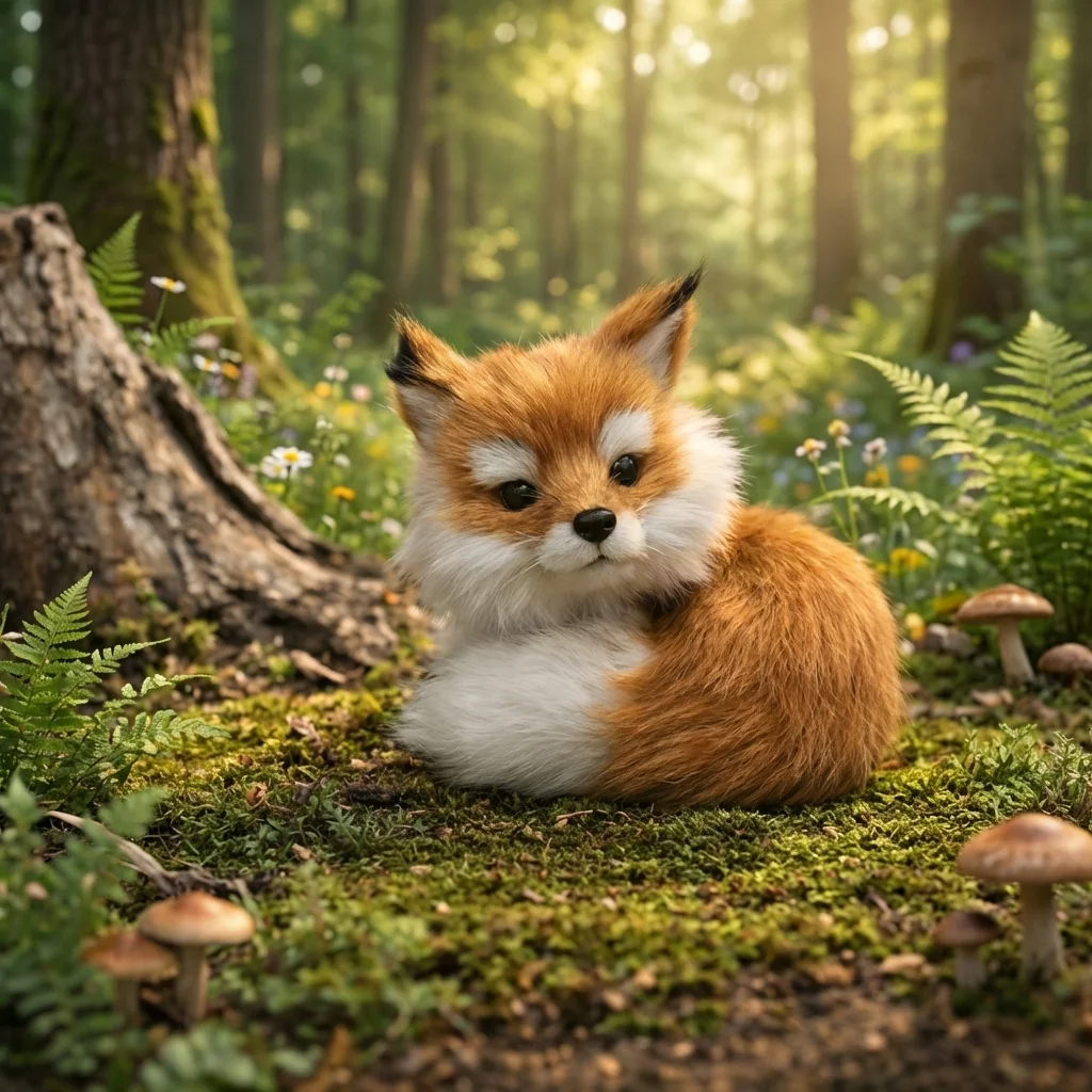 

Mini Plush Simulation Fox Figurine Furry Plush Fox Doll Toy Artificial Animal Desktop Ornament Squatting Sitting Fox Model