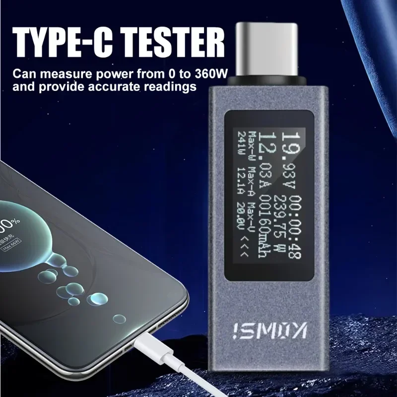 Type-C Tester DC 4-30V 0-12A Digital Voltmeter Amperimetro Voltage Current Meter Ammeter Detector Power Bank Charger Indicator