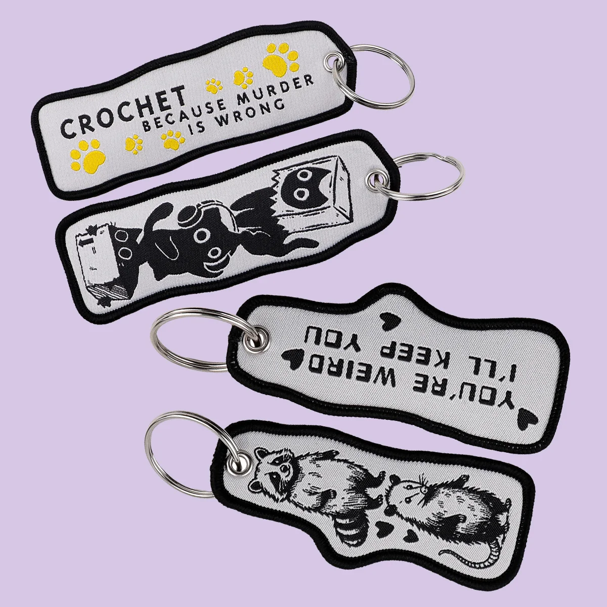 Cat and Raccoon Embroidery Keychain Key Tag For Motorcycles Cars Backpack Chaveiro Fashion Keyring Accessories Gifts for Friends
