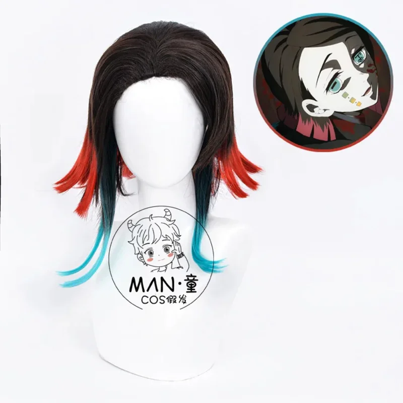2025 aaa أنيمي Enmu تأثيري أسود أحمر التدرج شعر مستعار قصير مقاومة للحرارة الاصطناعية الشعر هالوين لعب الأدوار حفلة شعر مستعار