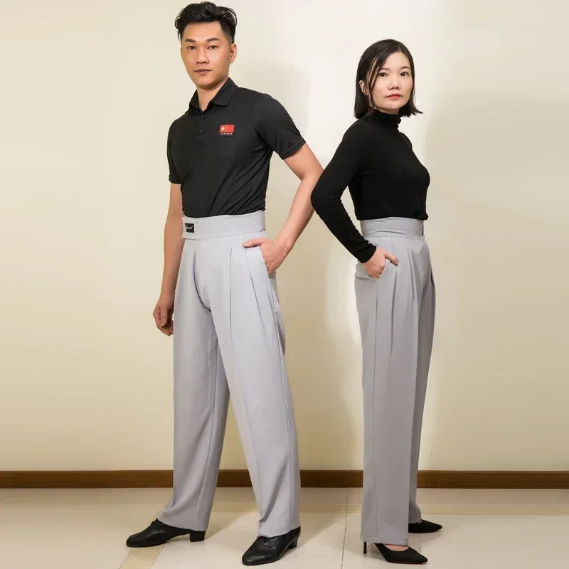 Men Women Latin Dance Pants Adult Ballroom Dance Competition  High Waist Black Cha Cha Salsa Waltz Dancewear