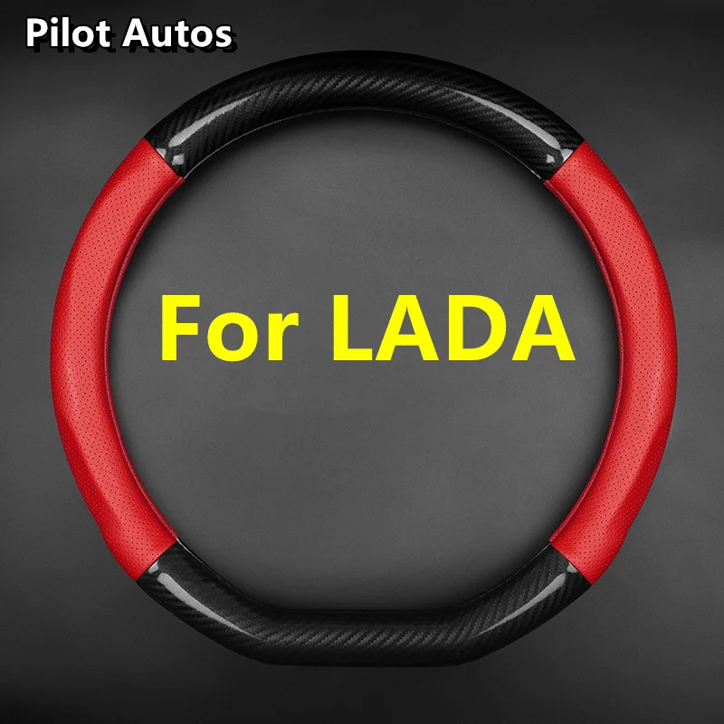 No Smell Thin For LADA Steering Wheel Cover Genuine Leather Carbon Fiber Fit Granta XRAY Niva Vesta Xcode