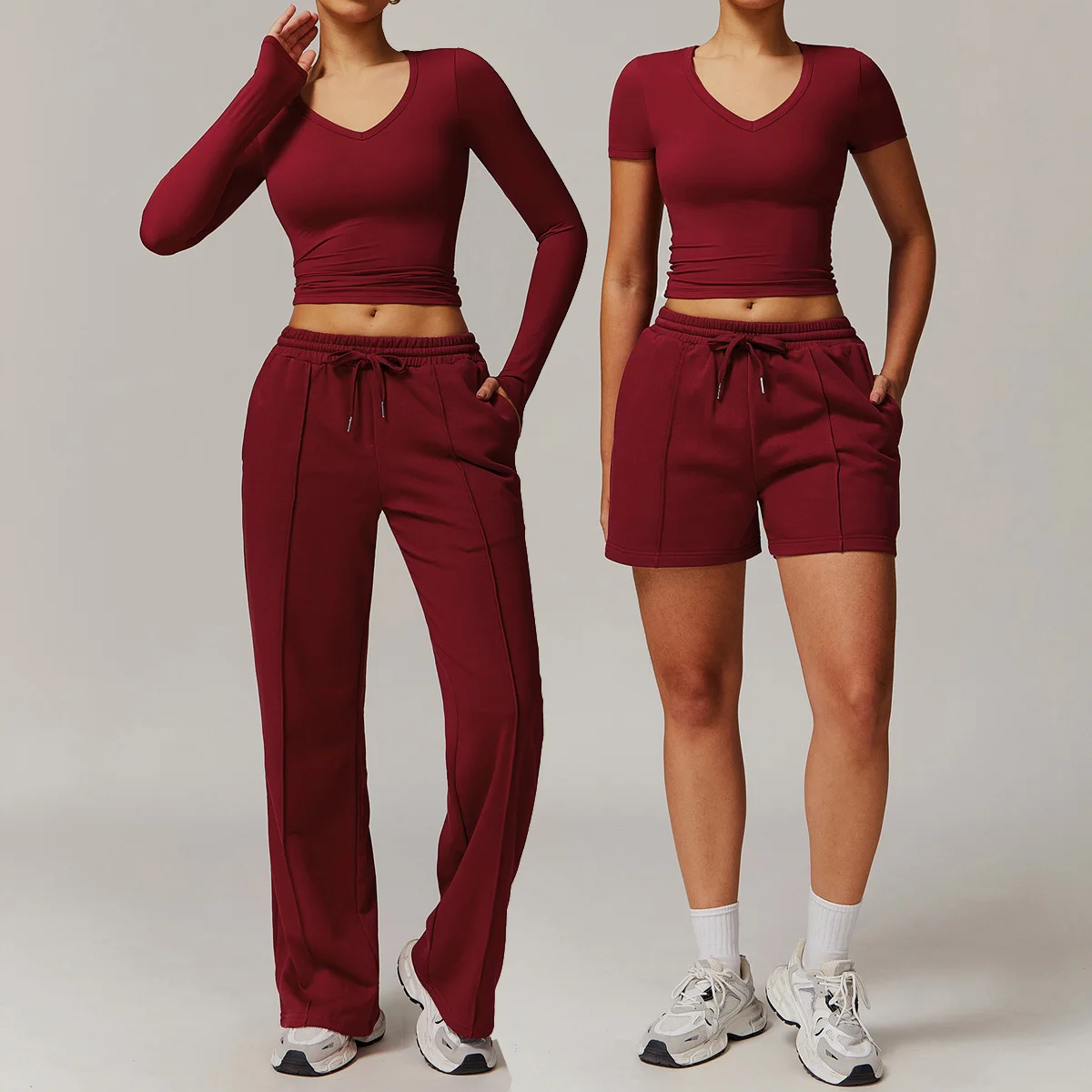 Women 2PCS Tracksuit Yoga Set Workout long sleeve Crop Top Short sleeve T-shirt wide leg sweatpants fitness suit Gym Clothing