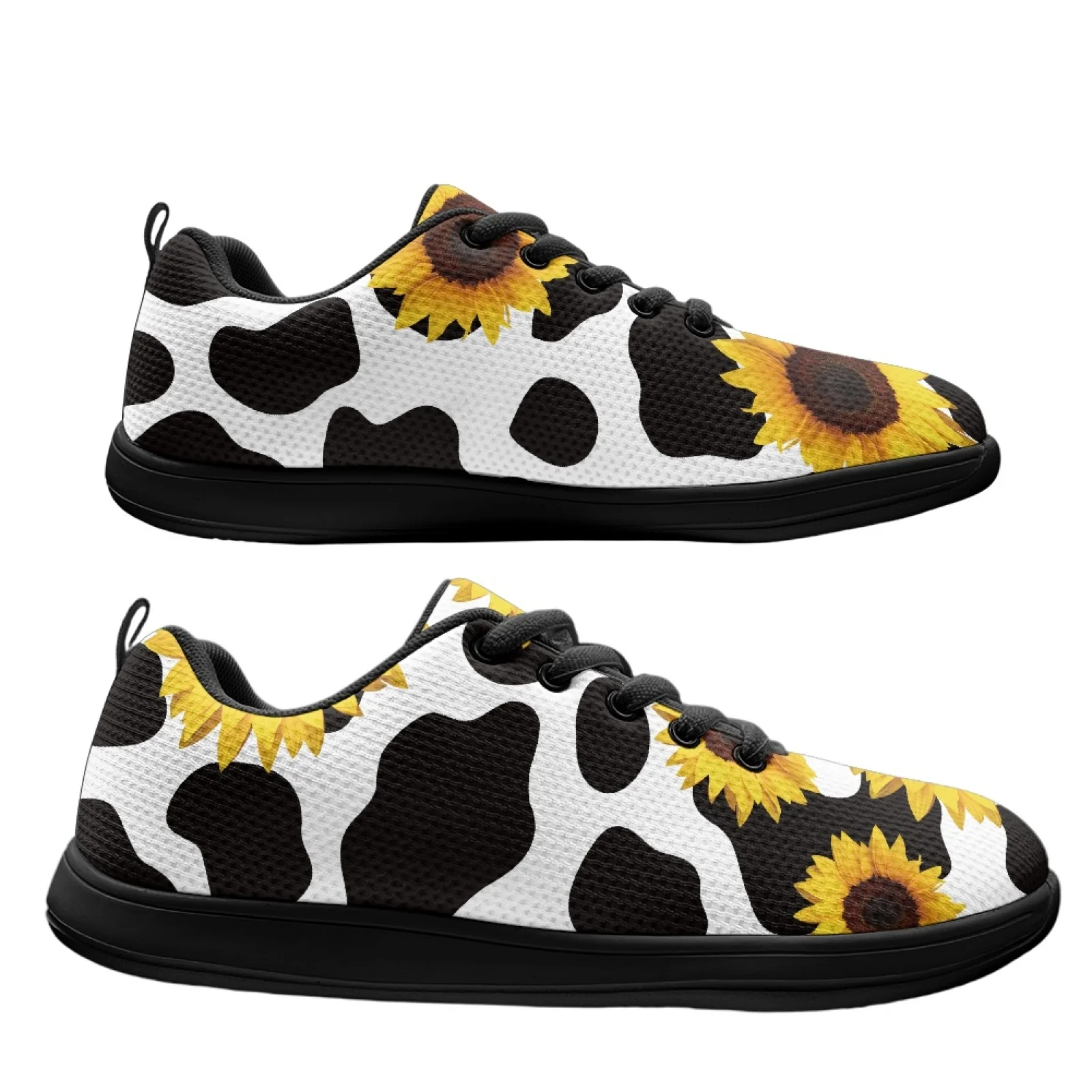 PENSTROLL Sunflower Cow Print Barefoot Sneakers Mesh & EVA Extra Wide Width Sneakers Lightweight Barefoot Shoes for Walking