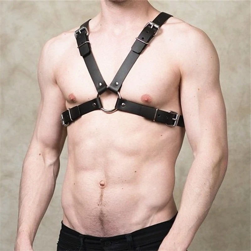 Ropa fetiche Gay para sexo Rave, pecho de cuero puro, cinturones ajustables, BDSM, cuerpo Gay, jaula de Bondage, lencería