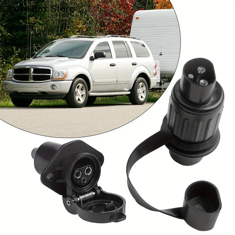 [ZY]2Pcs European Tractor 3-pin Plug Socket 3-way Connector Trailer Towing Adapter Light Truck Towing RV Trailer Plug Socket Kit